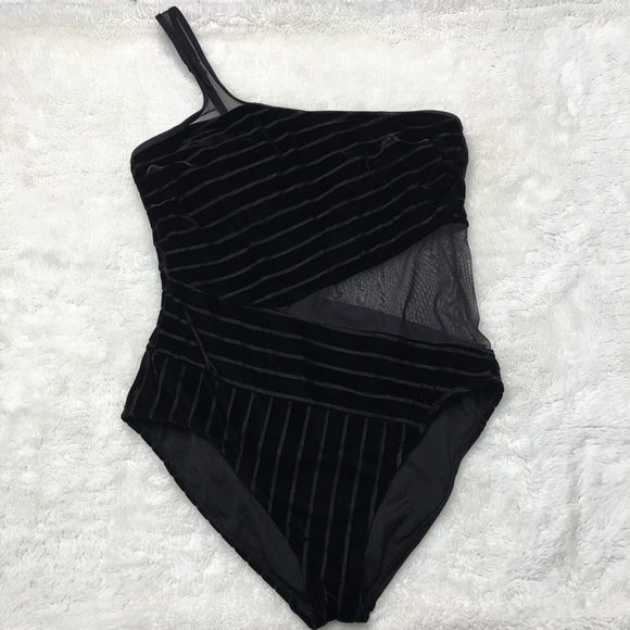 Kenneth Cole Black Sultry Velvet One Shoulder Swimsuit Medium One-piece Bathing - Picture 4 of 15